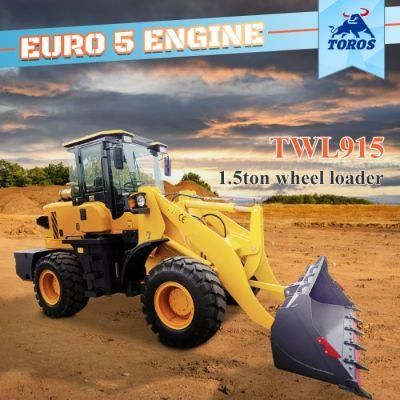 Toros 1500kg Joy Stick Undustrial Low Hydrulic Loder Wheel Machine Loadder Frontlader Log Grapple Pice Mini Wheel Loader for Sale