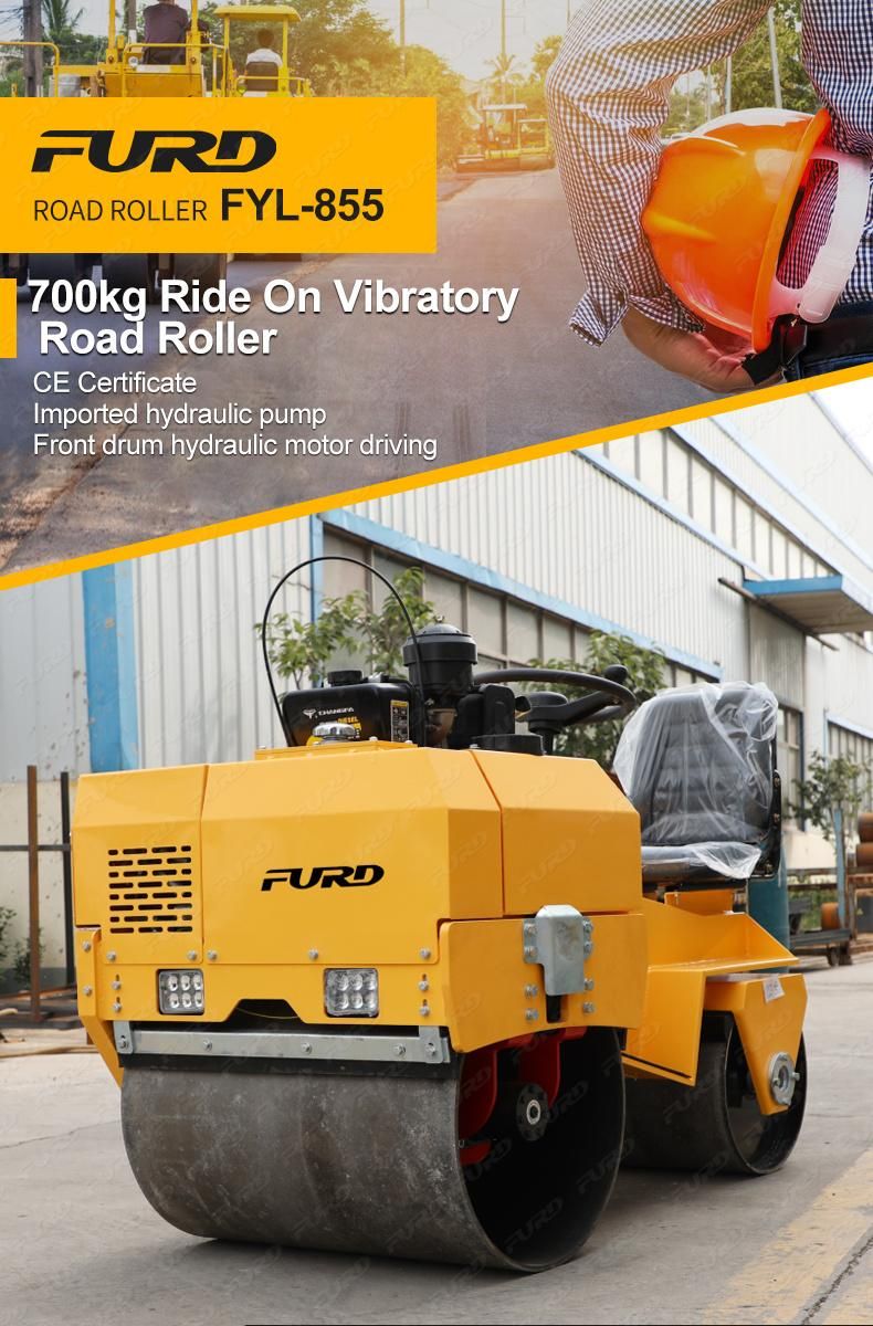 Mini Tandem Vibratory Roller Ride on Roller Compactor Smooth Drum Road Roller Fyl-855