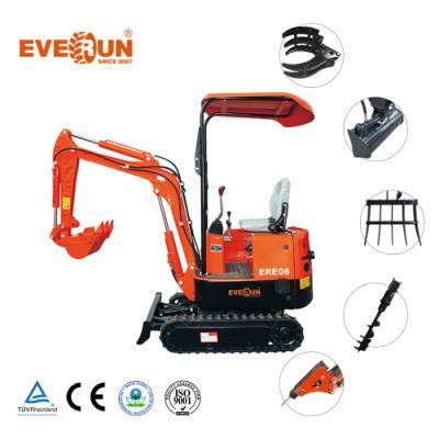 EVERUN ERE08 0.8ton China Mini Hydraulic micro small home farm garden bucket Crawler Digger Excavator Machine with Cheap Price for sale