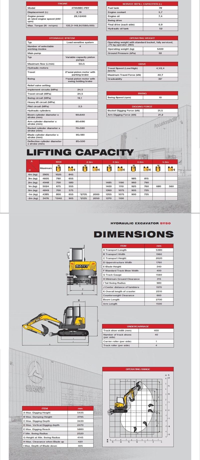 Sany Sy50 5ton Mini Excavator Earth Digging Machinery