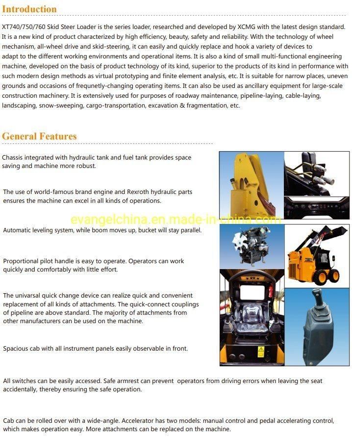 Small Skid Steer Loader Xt740/Xt750/Xt760 with Attachments