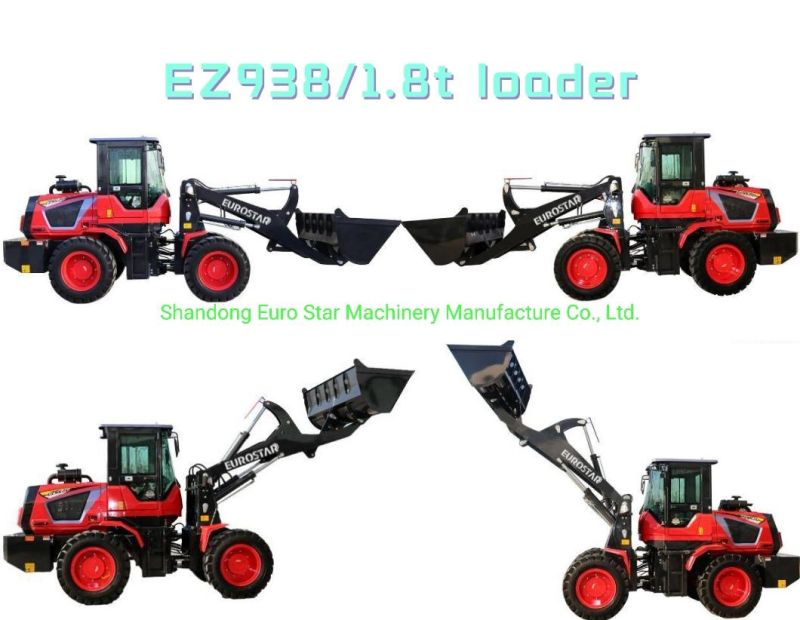 1.8t Compact Hydraulic Loader Articulated Multifunctional Mini Loader Wheel Loader Mini Loader for Construction, Farm and Garden with CE