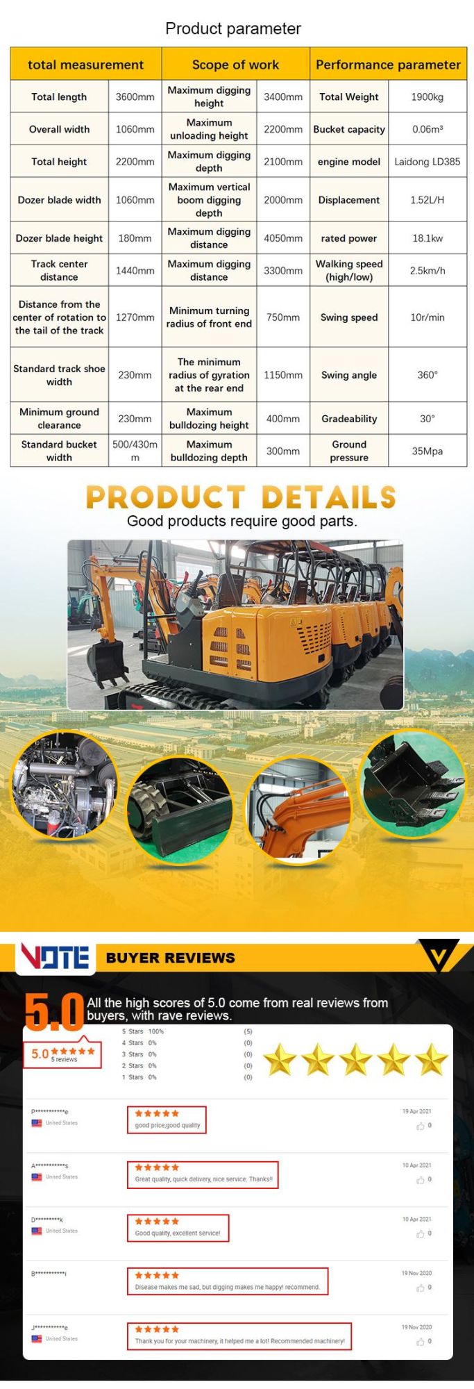 Mini Industrial 2.0 T Excavator Small Digger Including Delivery Quick Coupler Excavator Selling at a Cheaper Price