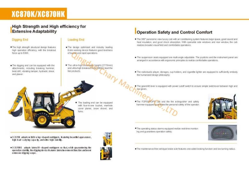 Popular Big Backhoe Loader Xc870K Front End Loader