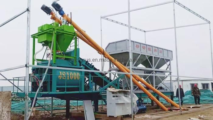 Mobile Concrete Mixing Plant 25/35/75/50m3 27-110kw Lifting Hopper