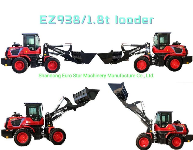 1.8t Compact Hydraulic Loader Construction Machinery Articulated Multifunctional Wheel Loader Mini Loader for Construction, Farm and Garden with CE