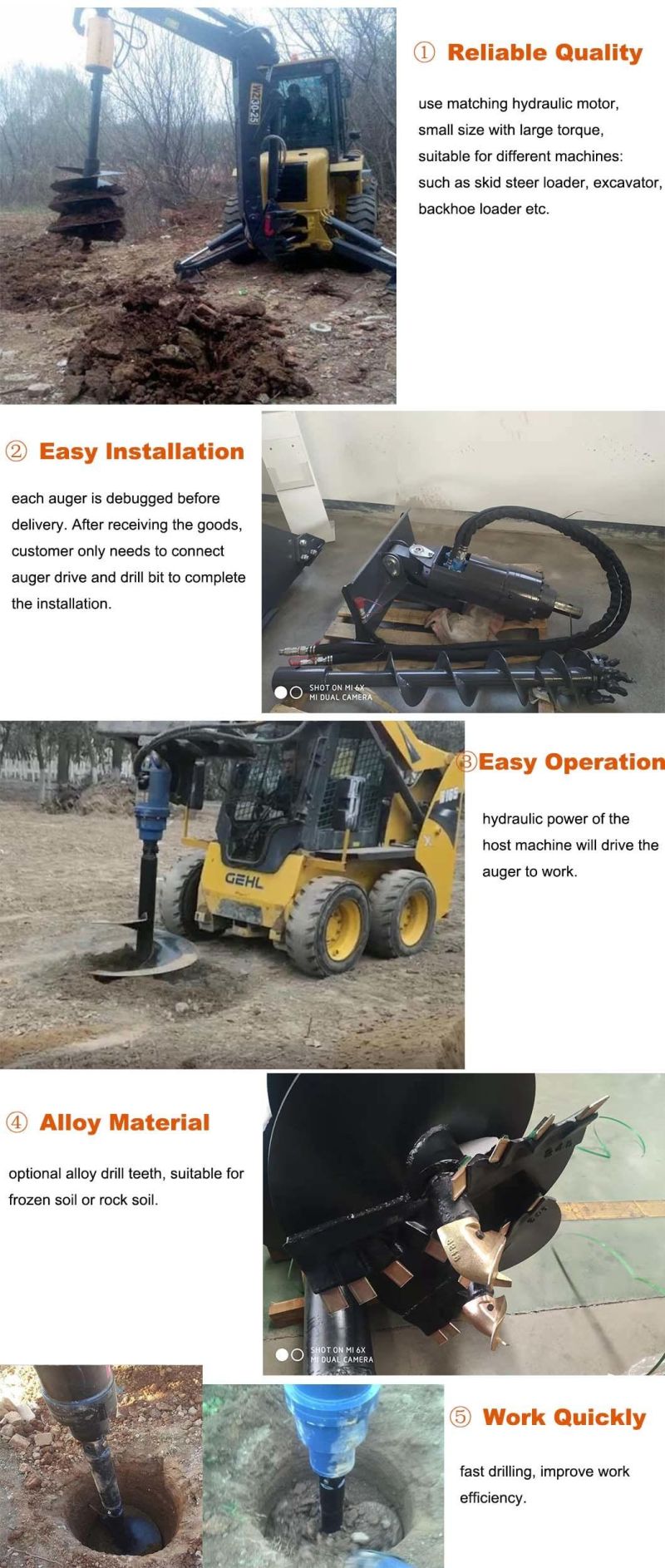 Skid Steer Loader Mini Attachment Drilling Auger for Sale