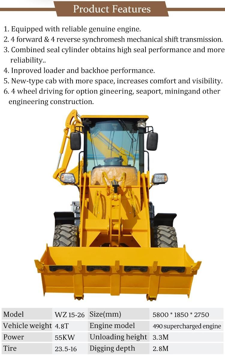 High Quality 4*4 Backhoe Loader for Sale with Low Price