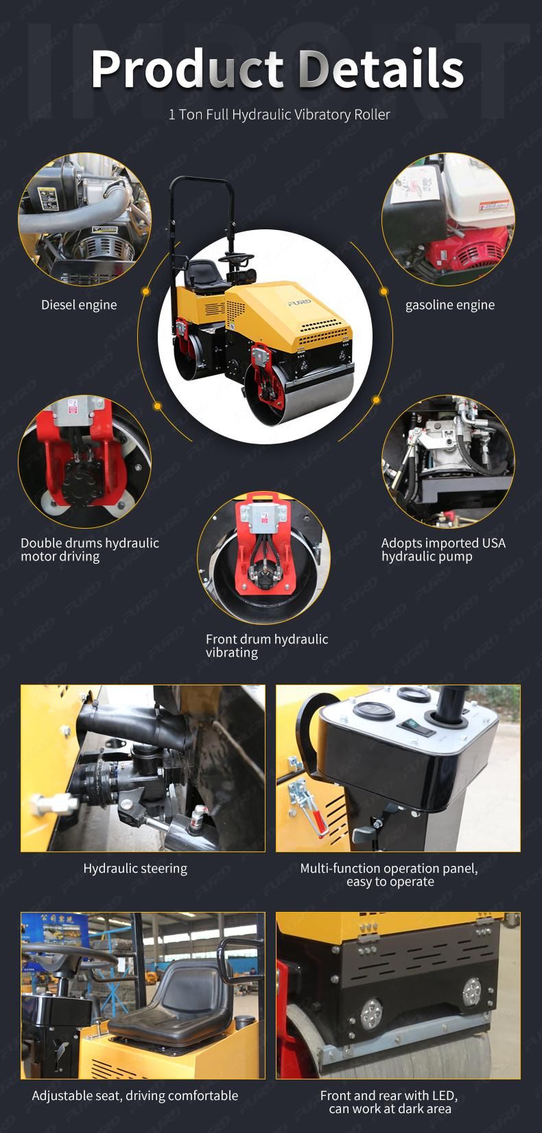 China New Hydraulic Vibrating 1 Ton Double Drum Road Roller for Sale