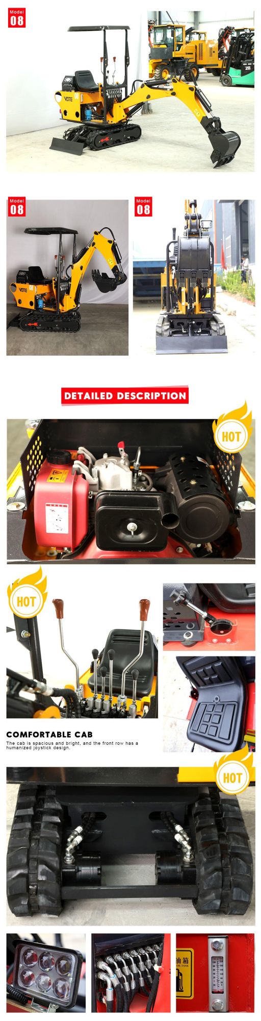 Mini Excavators 800 Kg Hydraulic with Good Price and Parts