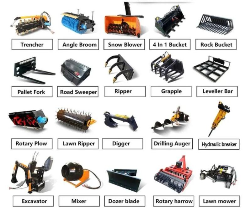 Mini Skid Steer Loader with Chain Attachment Mini Skid Steer Loader with Diesel Engine EPA Approval