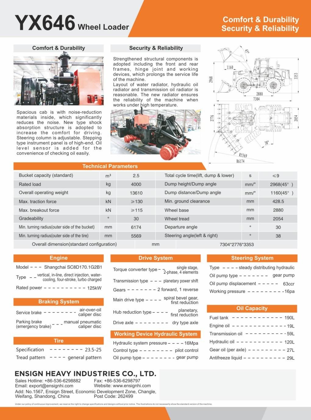 4 Ton Chinese Brand Wheel Loader Ensign Yx646