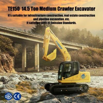 Earth-Moving Machinery 14.5 Ton Medium Excavator with Closed Cab Cheap Price for Sale
