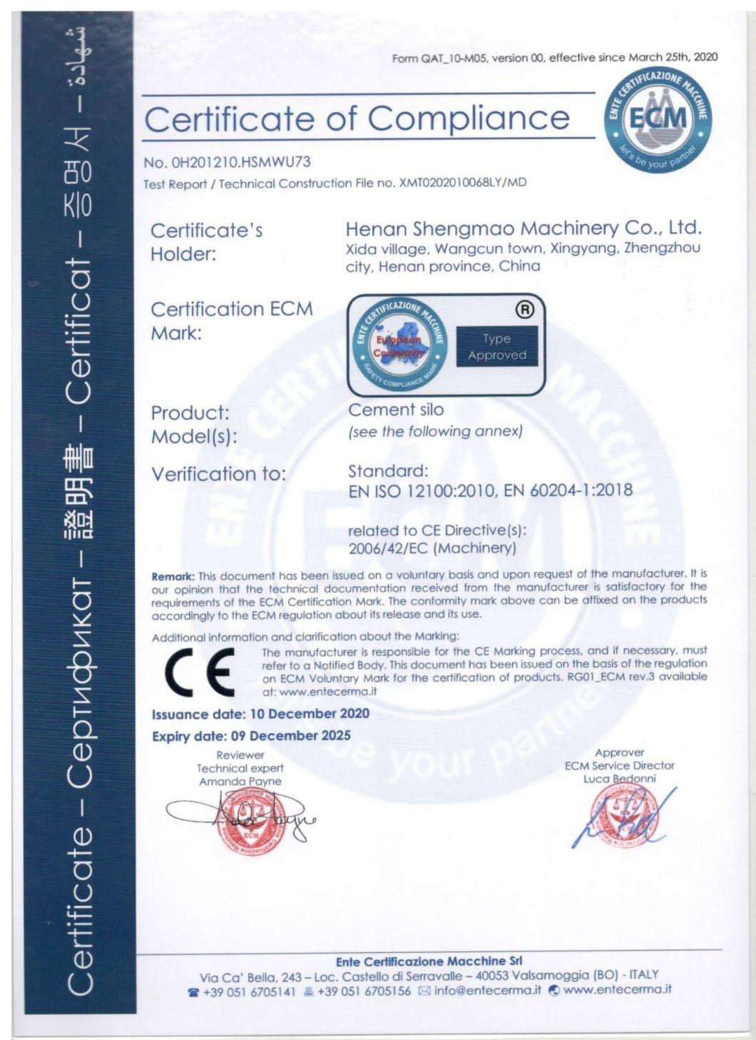 CE ISO Certificate 35t 50t 70t 100t Mobile Horizontal Cement Silo Factory Price