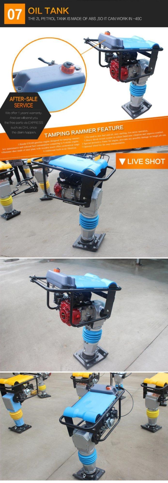 Hcr110 Vibrating Rammer Gasoline Tamping Rammer Petrol Vibration Rammer