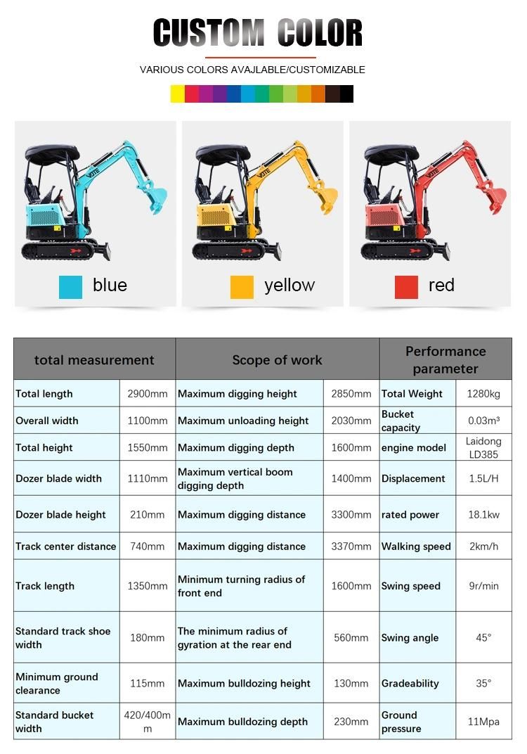 Hot Factory Price New Crawler Small Hydraulic Micro Mini Excavator for Sale Mini Digger Machine 0.8 Ton 1 Ton 2 Ton 3 Ton 6 Ton