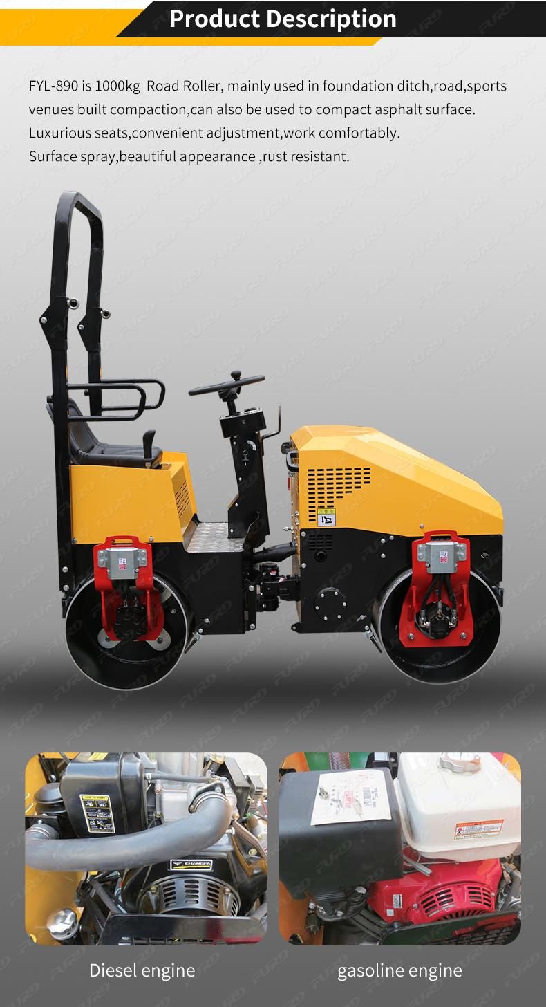 China New Hydraulic Vibrating 1 Ton Double Drum Road Roller for Sale