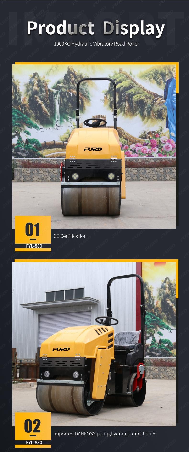 1 Ton Road Roller Compactor Vibratory Smooth Wheeled Roller for Sale
