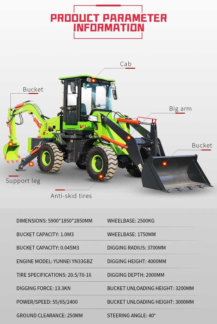 Factory 58kw 4800kg Jindingli Mini Small Backhoe Loader Cheap Price Jcb