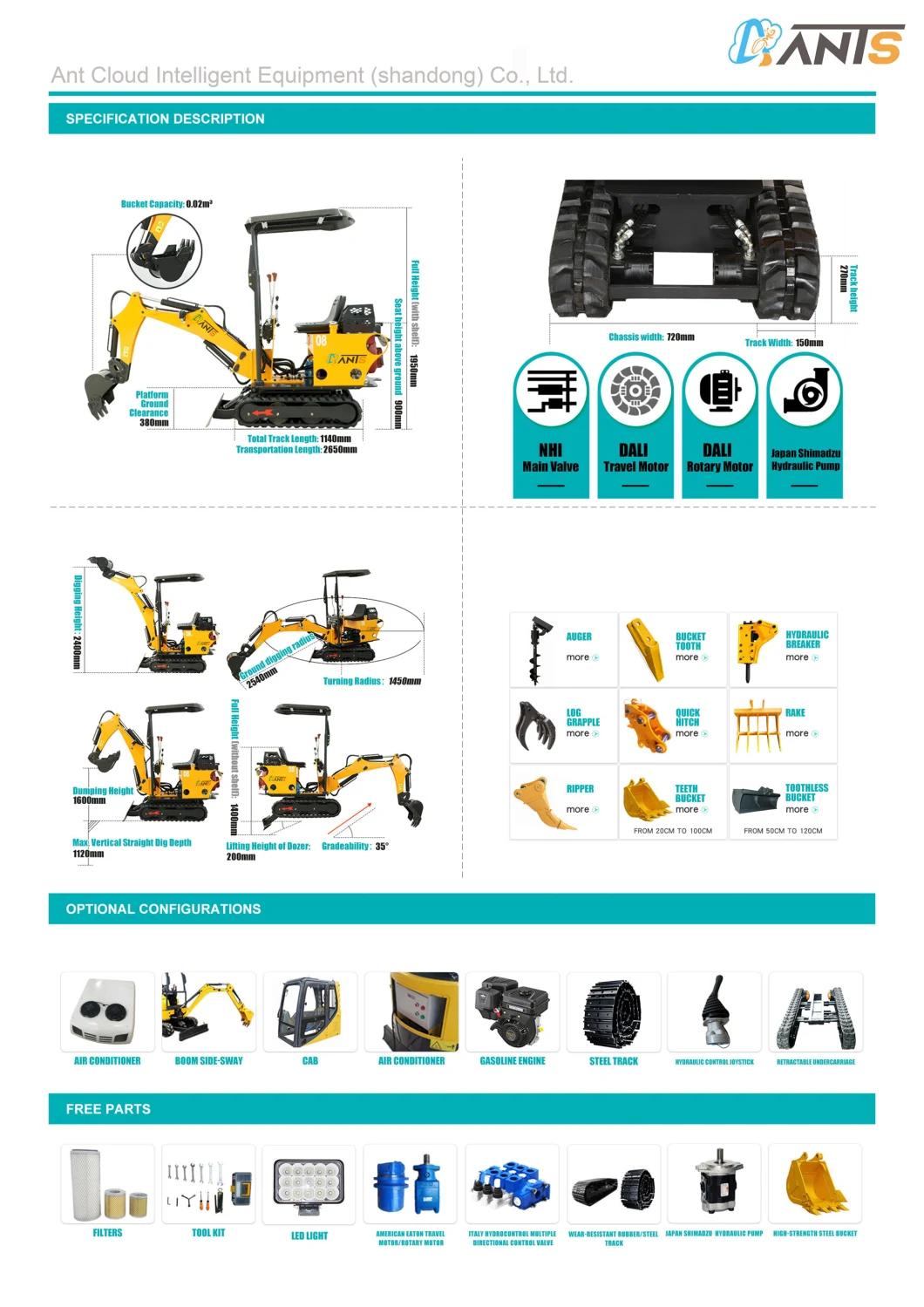 0.8t 1t 1.5 T 2t Multifunction Hydraulic Diesel/Gasoline/Battery Power Small Crawler Mini Excavators