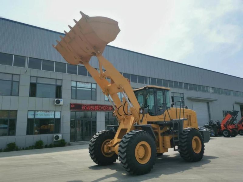 China CE EPA Everun Er50 5ton Construction Transmission Articulated Compact Wood Farm Bucket Cabin Garden Engine Front Wheel Loader 5 Ton for Sale