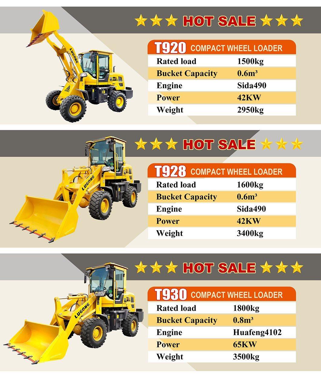 Lugong Mini Payloader Small Wheel Loader T938 with High Quality ISO Approved