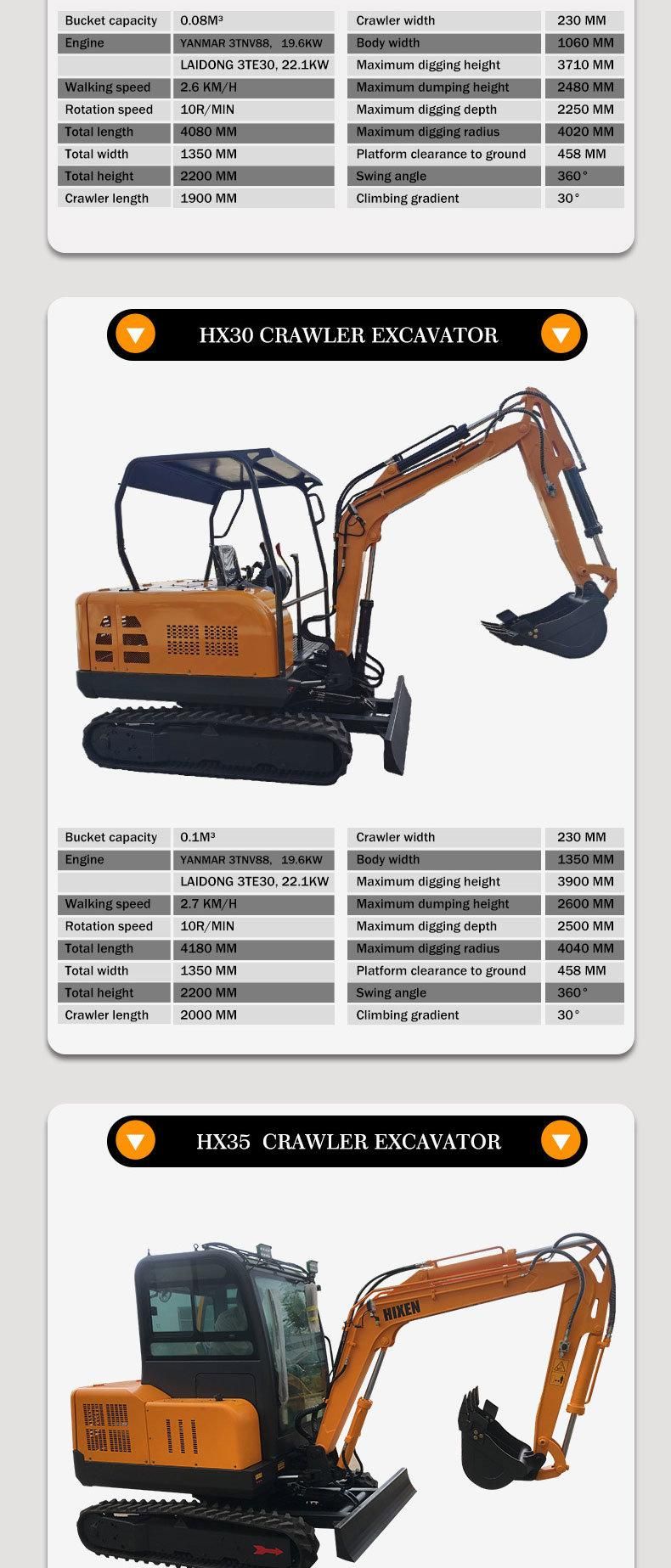 Hixen Mini Crawler Excavator From 0.8 Ton to 3.5 Ton