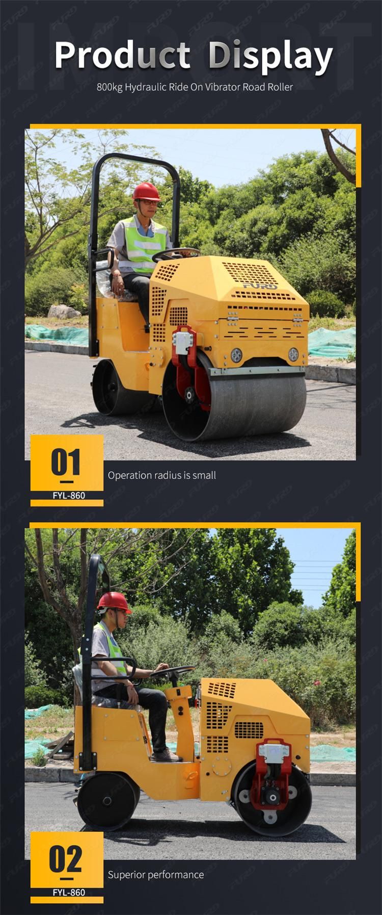 High Performance 800kg Small Full Hydraulic Double Drum Road Roller with Low Price