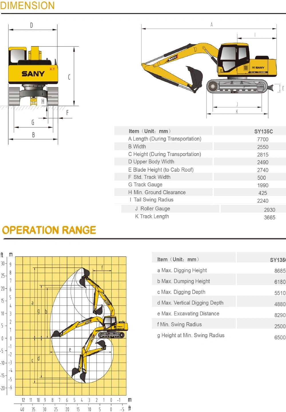 Sany Sy135 13.5ton Small Excavator 12 Ton Excavator for Sale