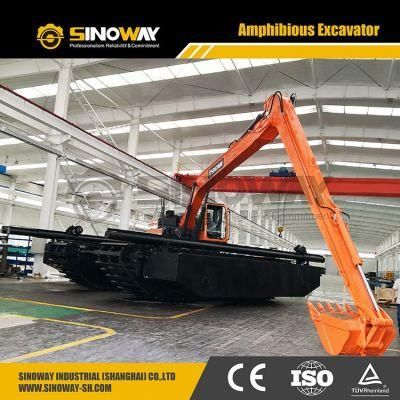 Land Reclamation Equipment Long Reach Amphibious Excavator for Canal and River Dredging