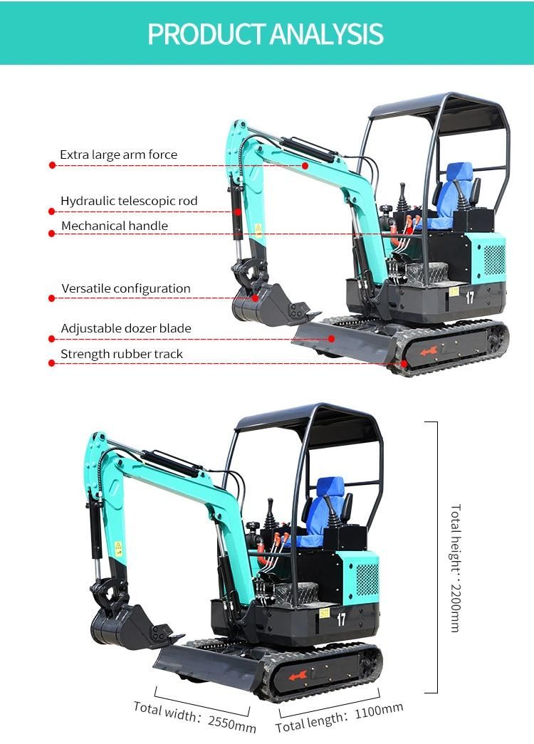 1 Ton 1.7 Ton 2 Ton 3 Ton Mini Excavator Machine