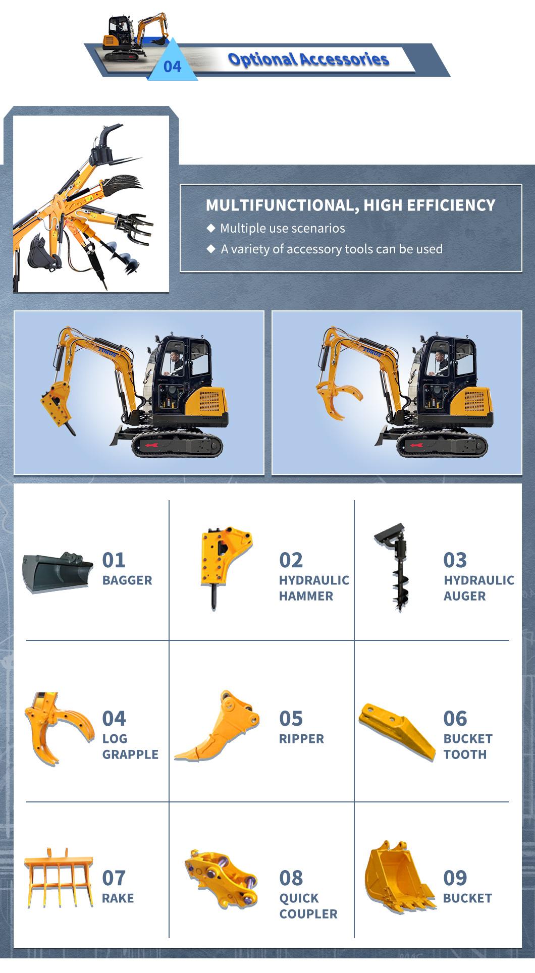 Chinese Manufacturer Wholesale Closed Cab 2.0 Ton Excavator Small Digger Euro 5 EPA 3 Ton Hydraulic Mini Excavator Price