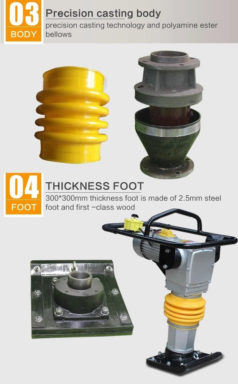 Hcd110 High Quality Vibration Rammer Hot Sale Electric/Gasoline Impact Rammer New Design Factory Supply Directly Tamping Rammer for Sale
