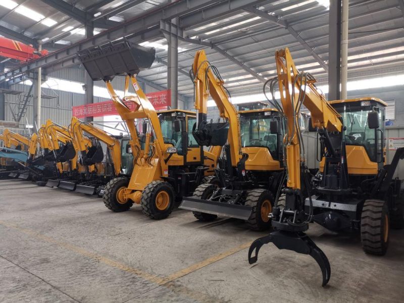 Chinese Cheap Price 3.0 Ton Hydraulic Digger Wheel Excavator with Log Grapple for Sale