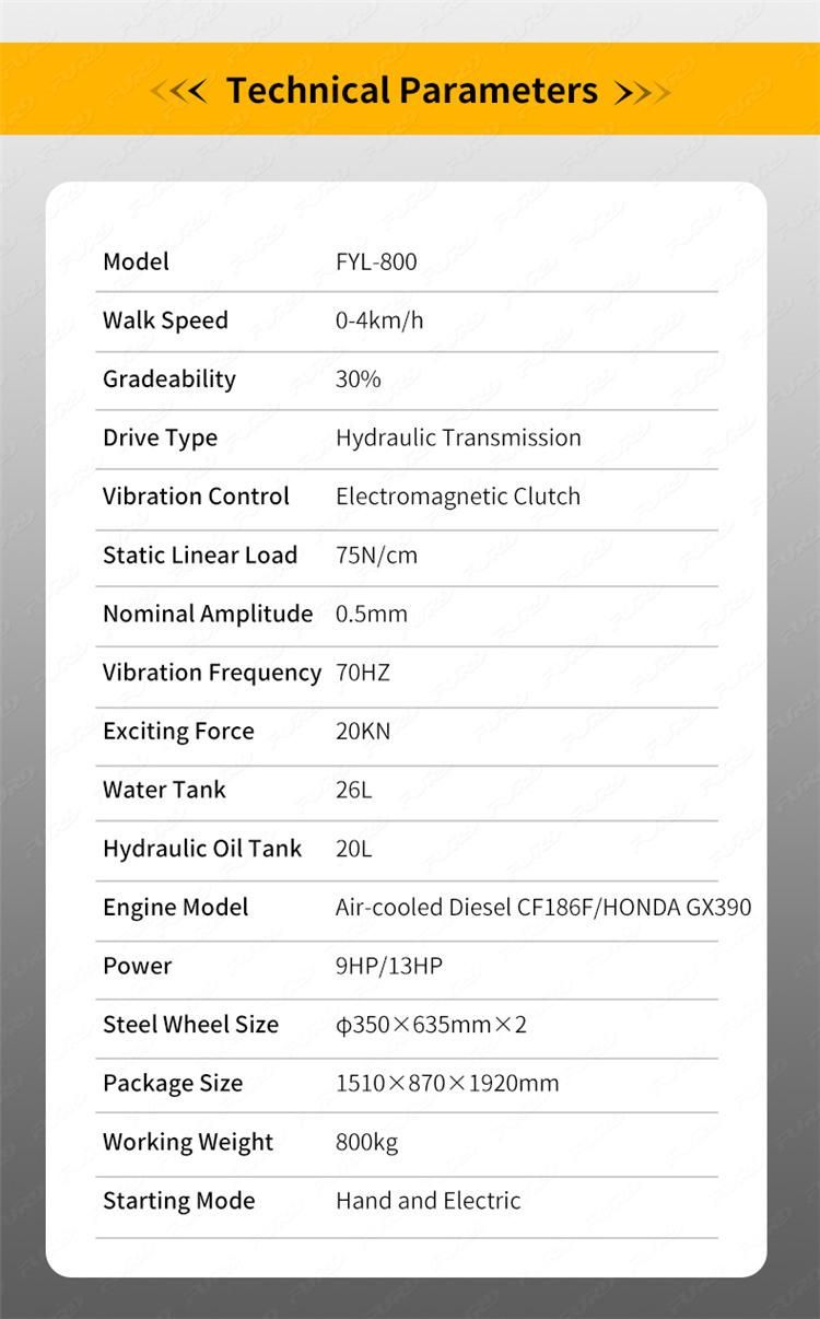 High Quality 800kg Walk Behind Double Drum Honda Gasoline Vibration Road Roller