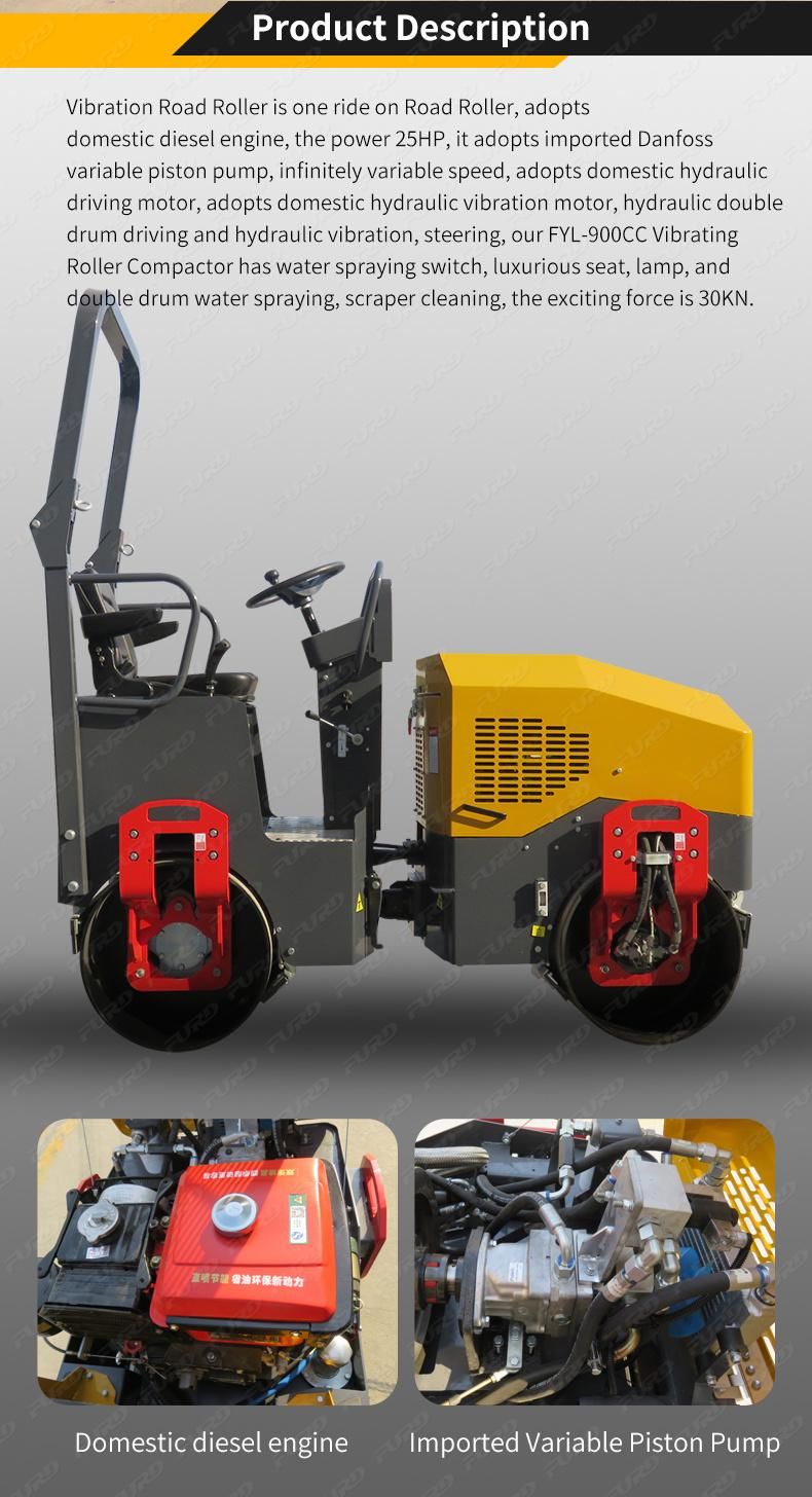 Fyl-900cc Double Drum Asphalt Roller Mini Road Roller Compactor for Sale