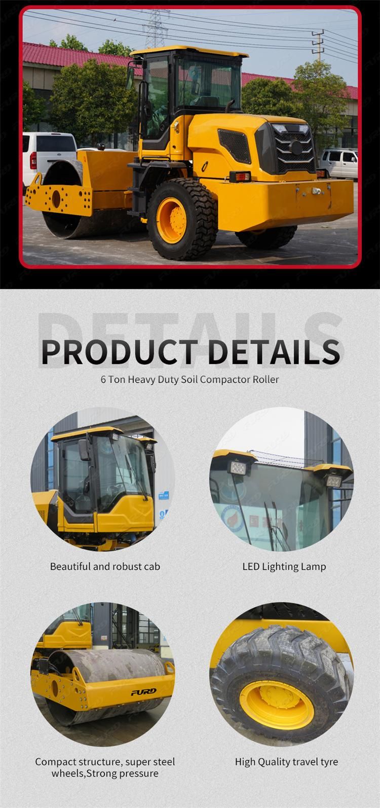 6 Ton Weight Road Roller Vibratory Road Roller Compactor for Sale