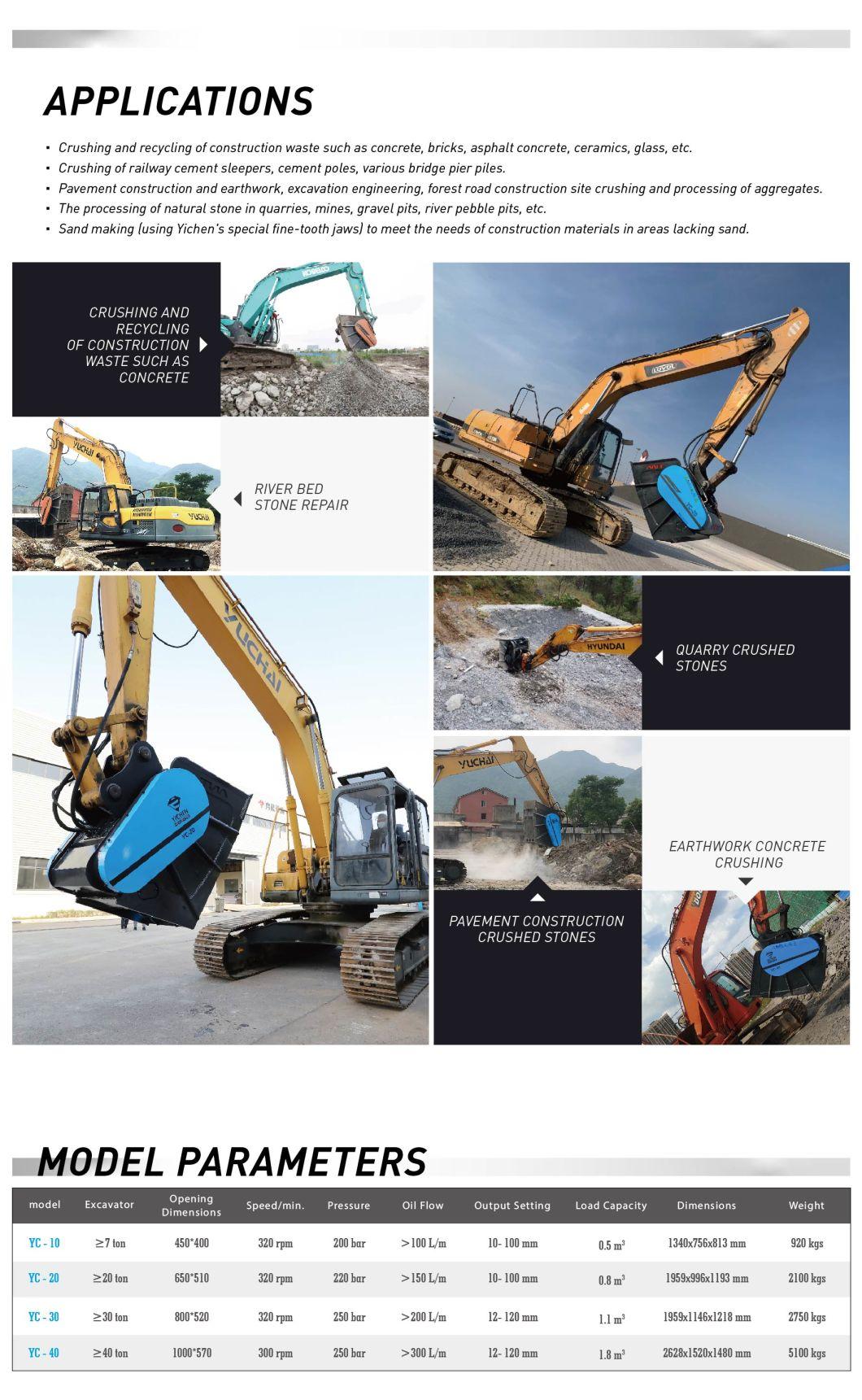 Yichen Crusher Bucket Excavator Crusher Bucket for Excavator Starting From 40t Construction Waste Crushing