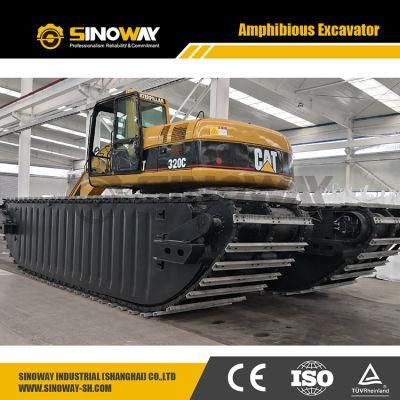 Used Cat320 Hydraulic Excavator with New Amphibious Pontoon