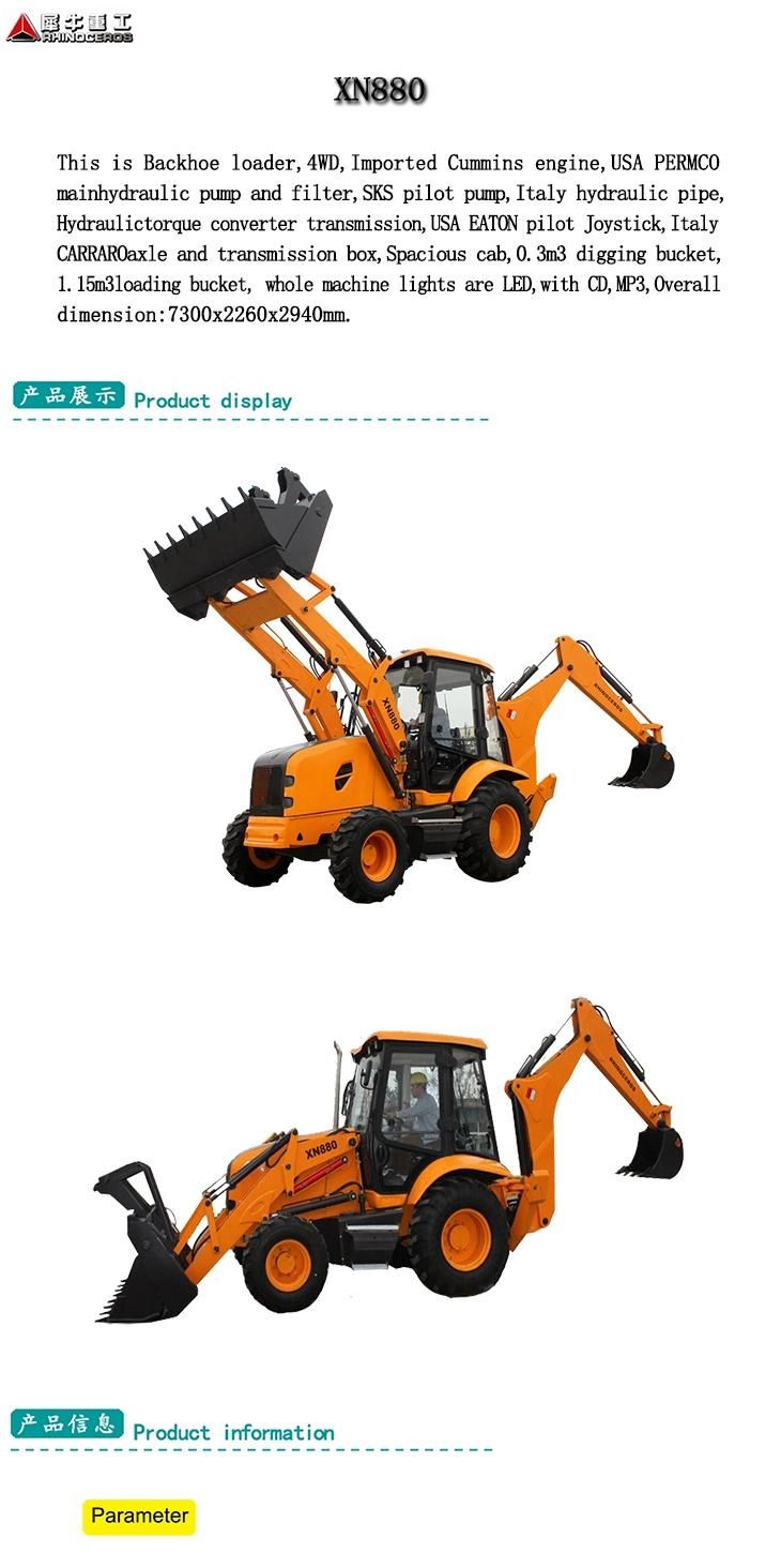 Xiniu Mini Digger Backhoe Wheel Loader Xn880 0.8 Ton