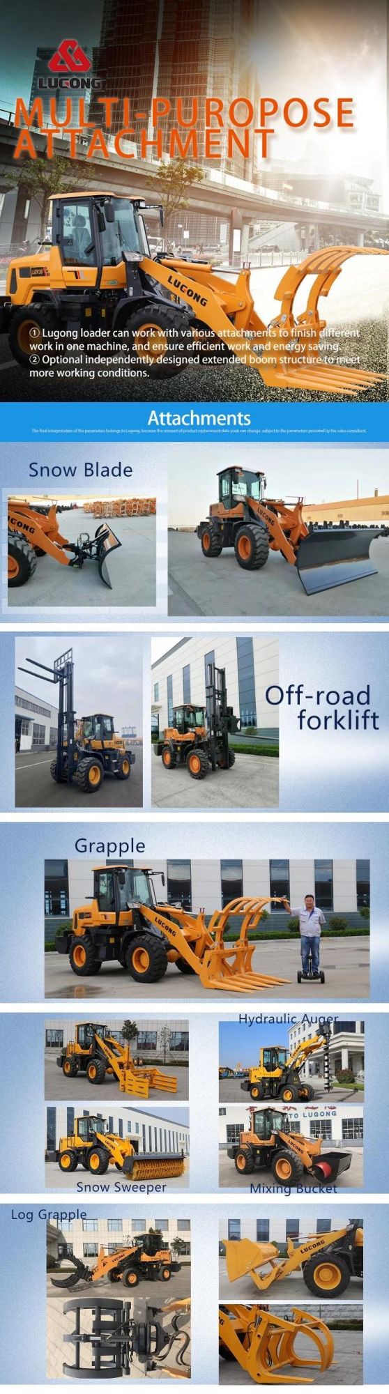 Lugong Brand LG930 Agriculture Machinery Equipment Front Wheel Loader