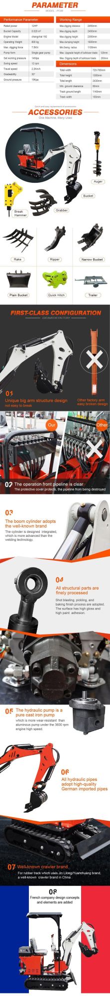 0.8 Ton Small Digger Crawler Excavator for Garden or Farm Working