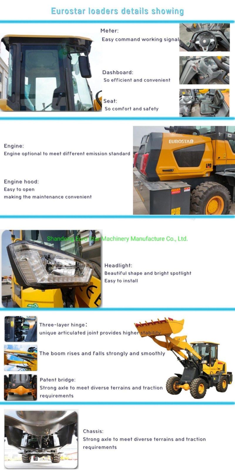 Mini Loader Small Articulated Front End Wheel Loader Construction Machinery Made in China for Bulk Materials and Hard Materials 1.6t 1.8t 2.0t