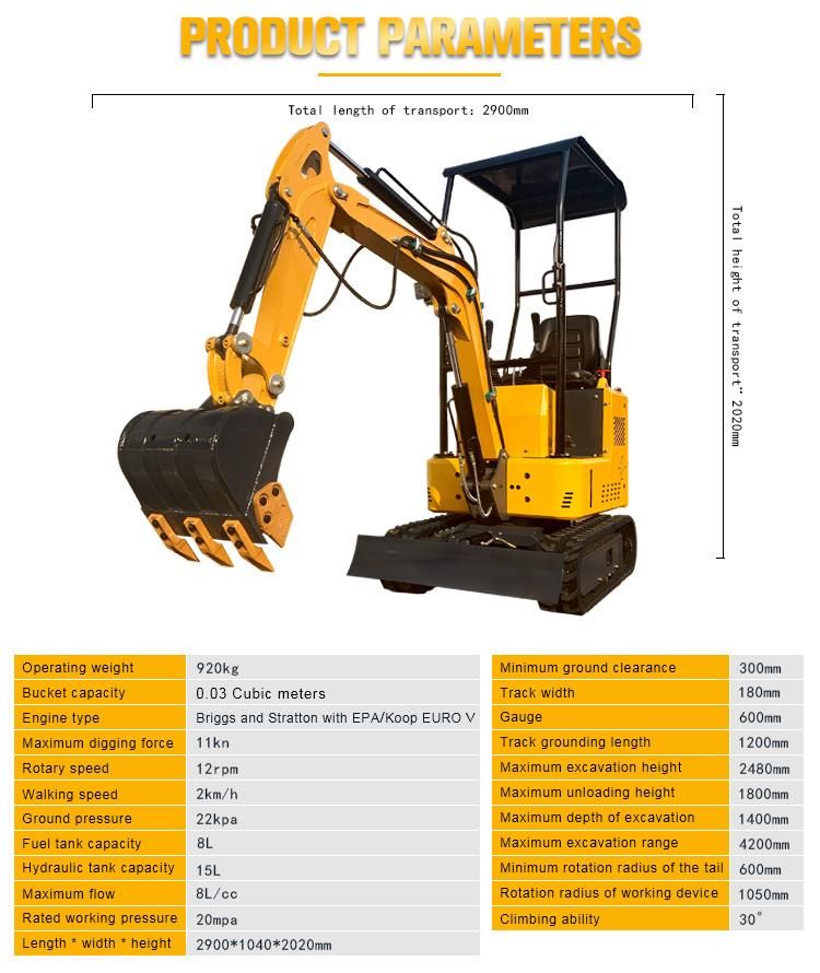 China 0.8ton 1ton 2ton 2.2ton 2.5tonmini Excavator Crawler Mini Digger, Used in Small Projects, Garden Agriculture