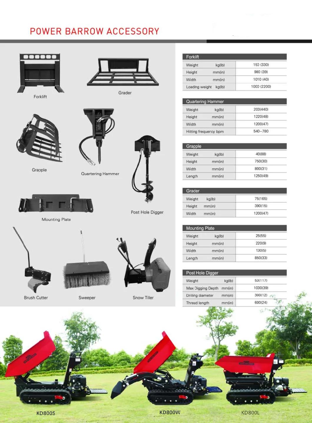 Power Crawler Tractors Kd800 800kg Dumper