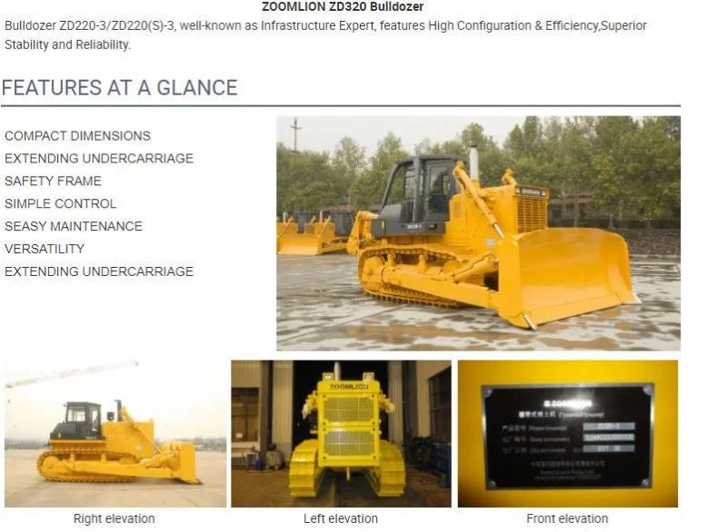 Zoomlion 257kw Large Bulldozer Zd320 (S) -3 with Cummins Engine for Infrastructure, Farming, Road Construction