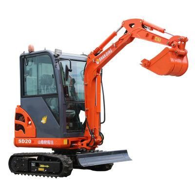 Shanding Factory 2 Ton Swing Arm Boom with Enclosed Cabine Mini Digger Excavator Crawler Model SD20b