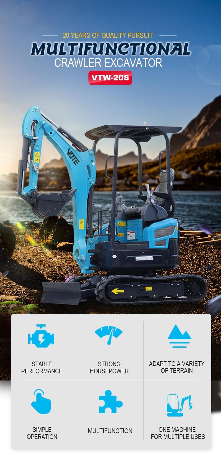 Mini Digger Hydraulic 2 Ton Excavator with Cab Air Conditioner Installation of Steel Tracks