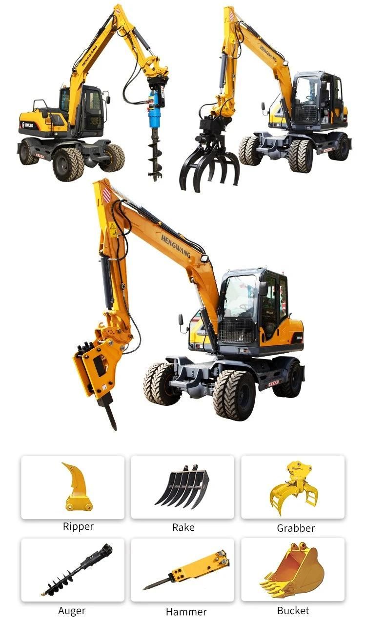 Multifunction Bucket Capacity 0.28 Backhoe Digger 8ton Wheel Excavator for Construction Project