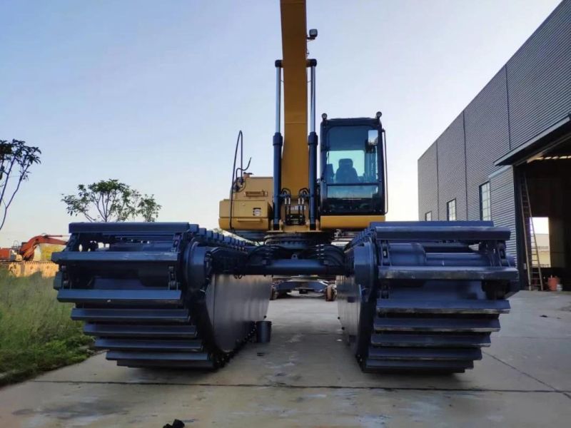 20ton Used Amphibious Excavator Swamp Buggy with New Floating Pontoon Undercarriage and Long Reach Arm for Sale